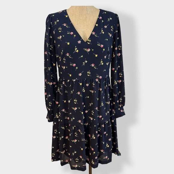 Lauren Ralph Lauren Navy Floral Crepe Long Sleeve Dress 6 - Picture 1 of 5
